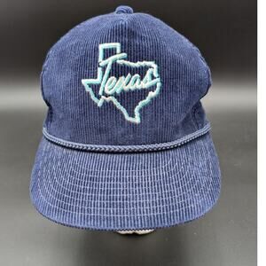 Vintage Texas Hat Cap Snap Back Navy Corduroy Rope Embroidered Mens 80s READ
